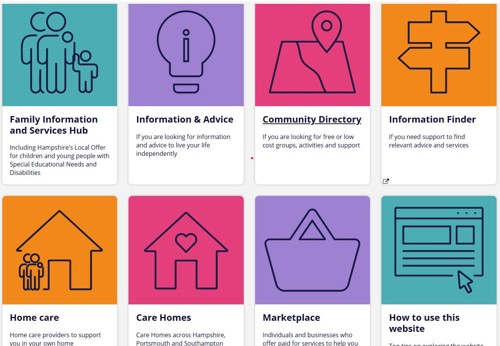 Tiles for directories on Connect to Support Hampshire